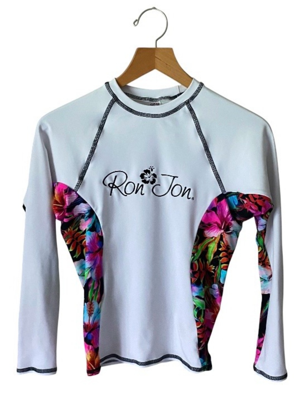 Ron Jon UPF 50 Hibiscus Floral Long Sleeve Rash Guard Womens Swim Top Sz M NEW!